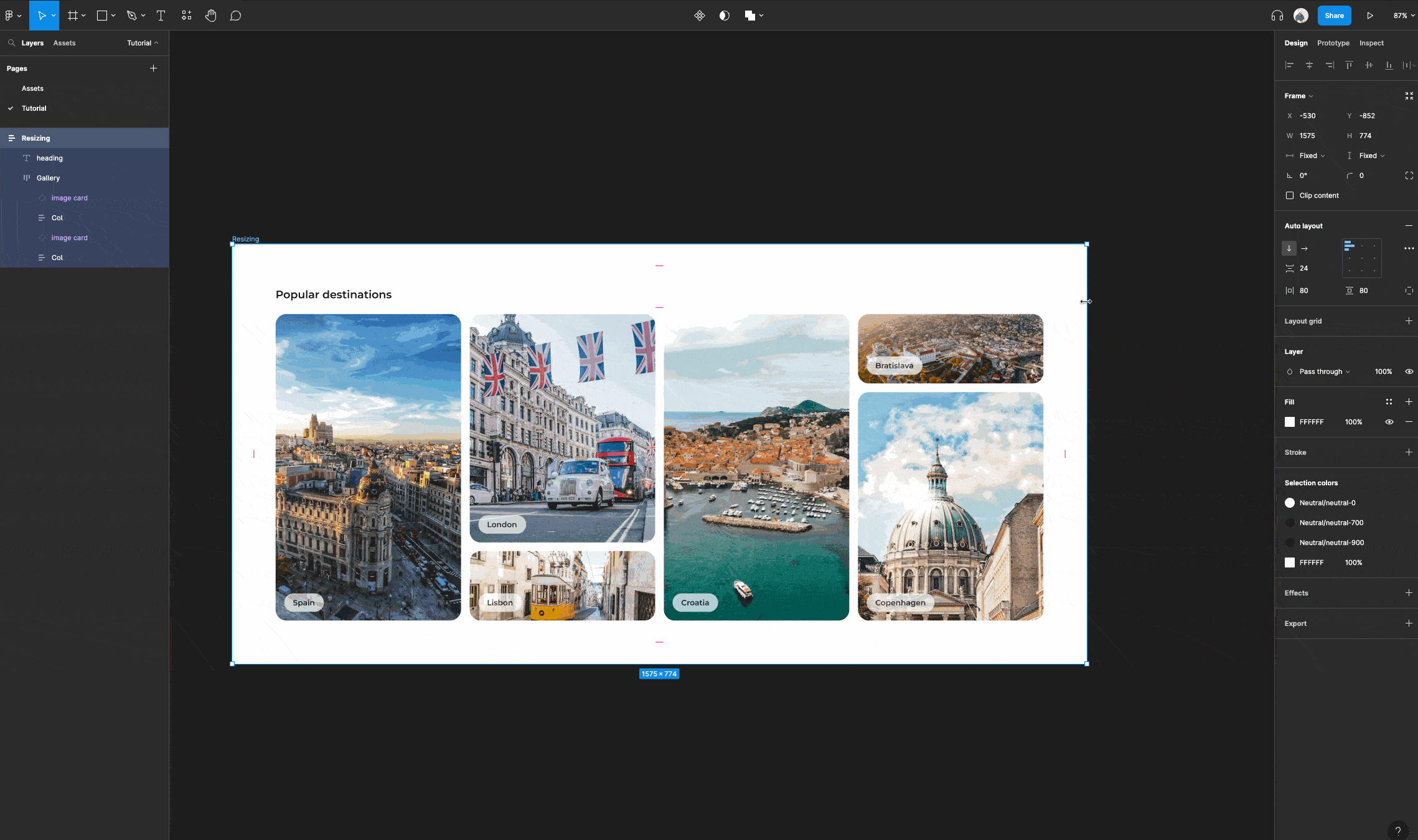 Showcase resizing