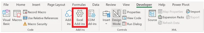 Select Excel add-ins