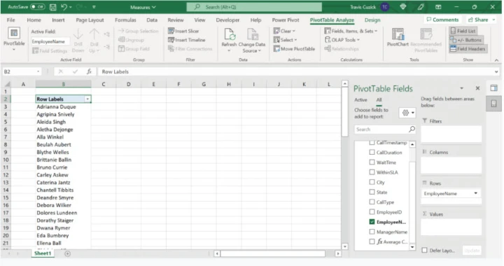 create a pivot table
