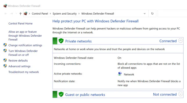 defender firewall