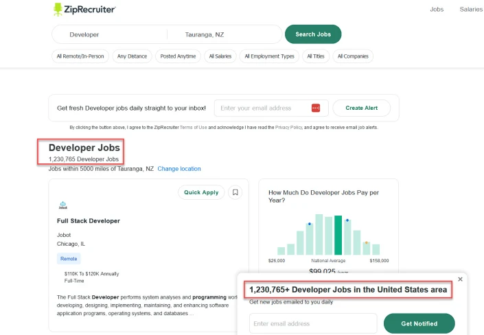 Number of available Dev jobs in Jan 2023 during layoffs