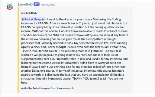 Another student suuccess story at FAANG