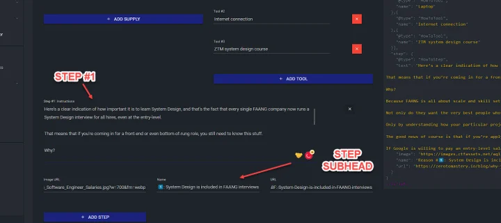 how to schema step section filled out