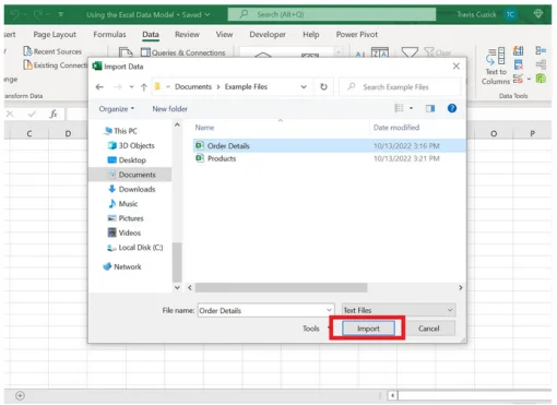 import order details file