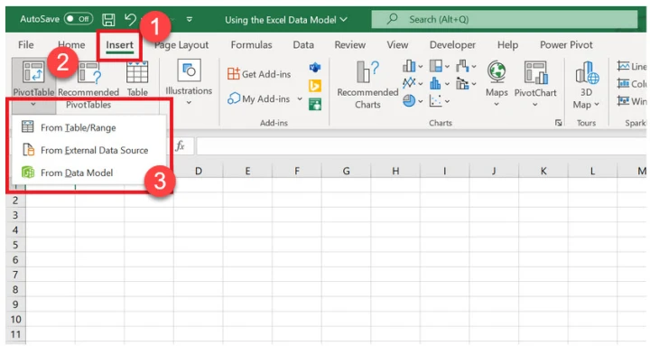 insert pivot table from data model