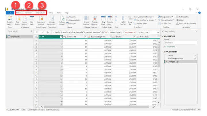 navigating the power query editor