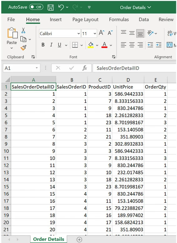 order details csv