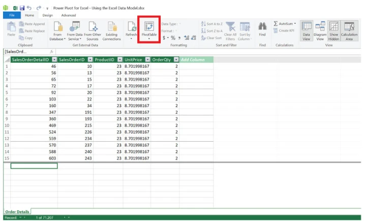 pivot table button
