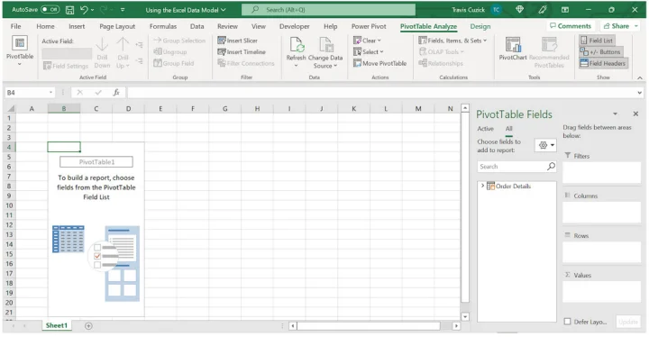 pivot table field list