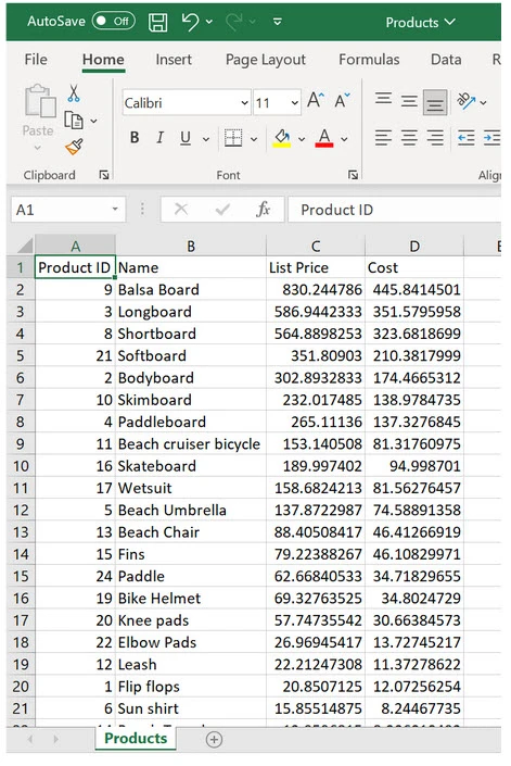 product details csv