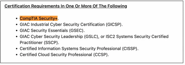 proof of certification requirements