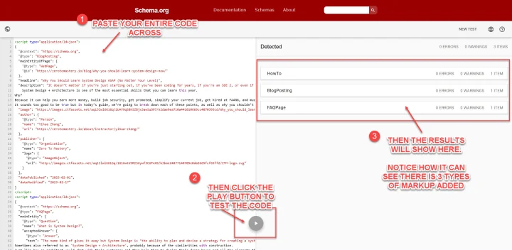 use the schema testing tool first